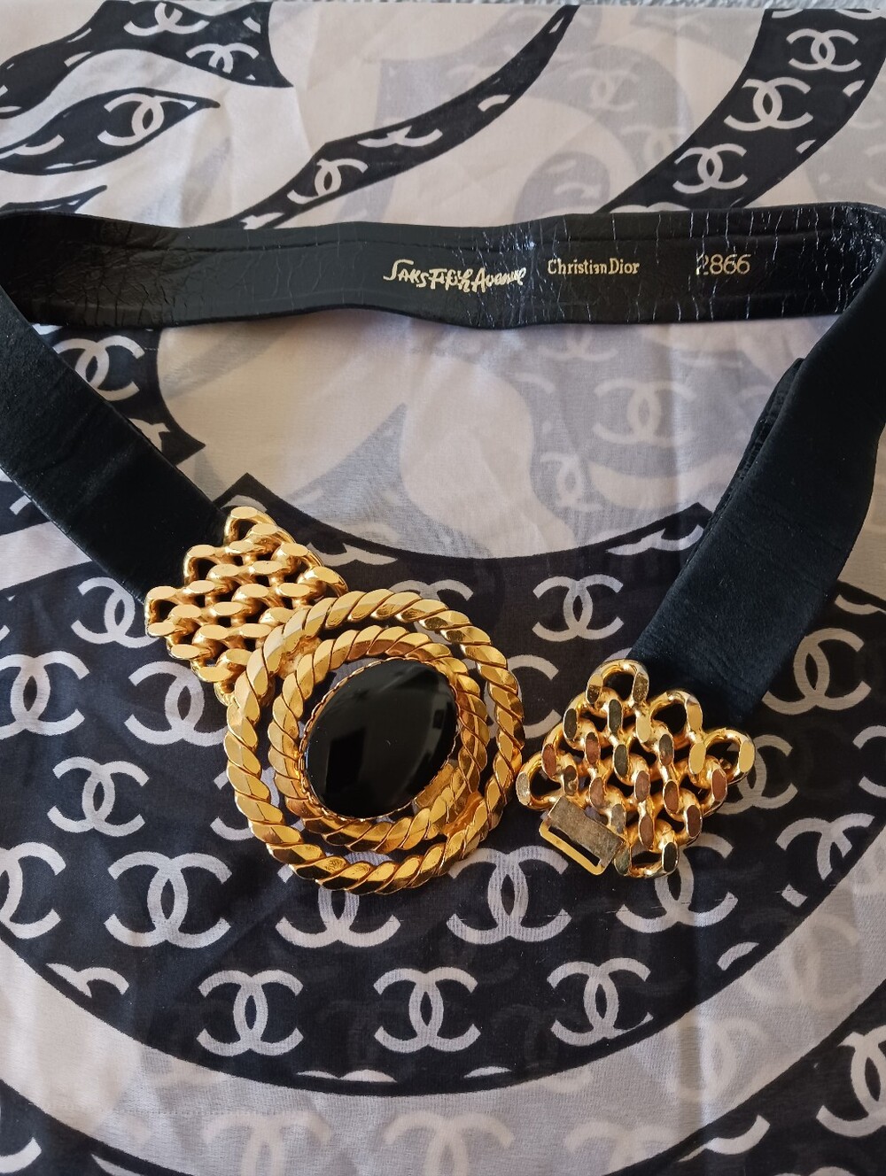 Christian Dior Saks F8fth Avenu Vintage Black/ Gold Belt Size S